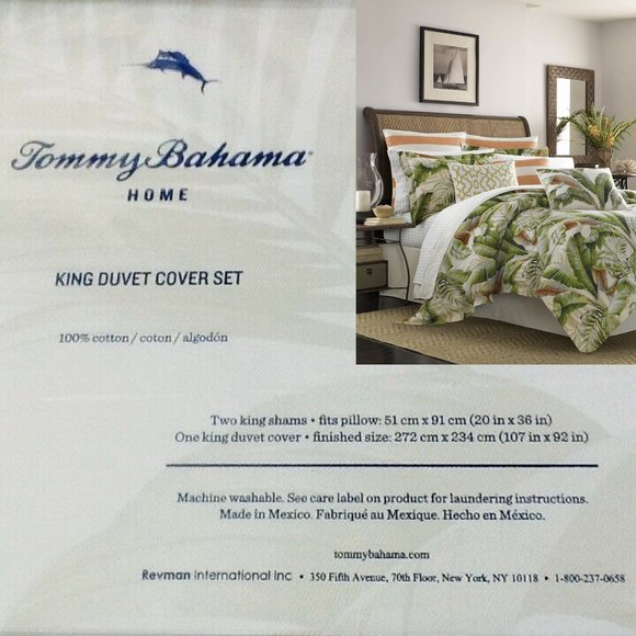 SOLD❗️3pc Set Tommy Bahama Palmiers GREEN 100% Cotton KING Duvet Cover & 2 Shams - Picture 3 of 11